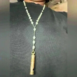 Vintage green perle necklace  Whistle Necklace color gold